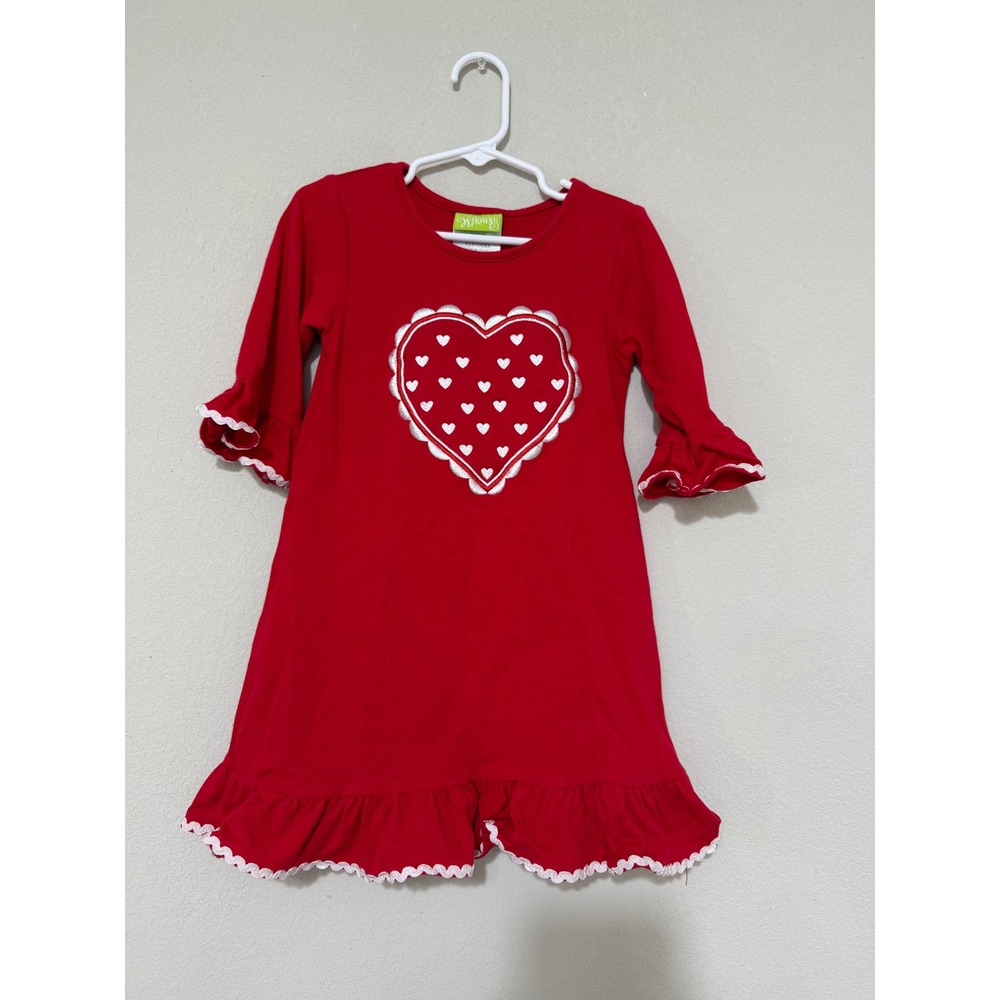 Classic Whimsy Heart Dress Girls 4T Red Ric Rac Ruffle Valentines Day